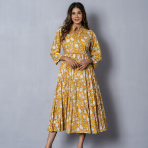 Mustard Yellow Floral Midi Dress