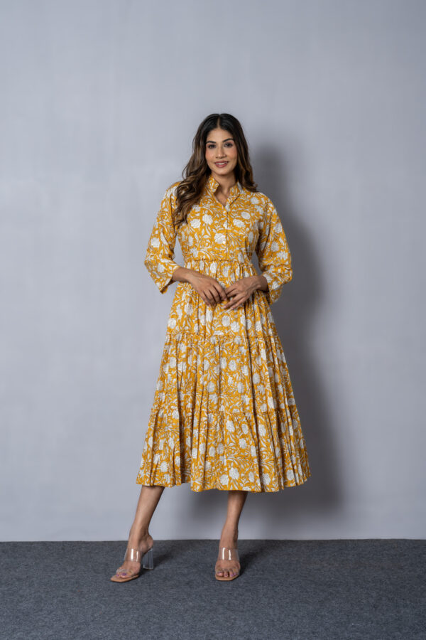 Mustard Yellow Floral Midi Dress