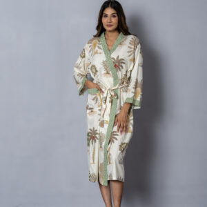 Cream Green Botanical Kaftan