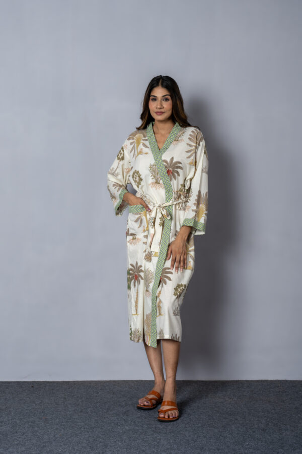 Cream Green Botanical Kaftan