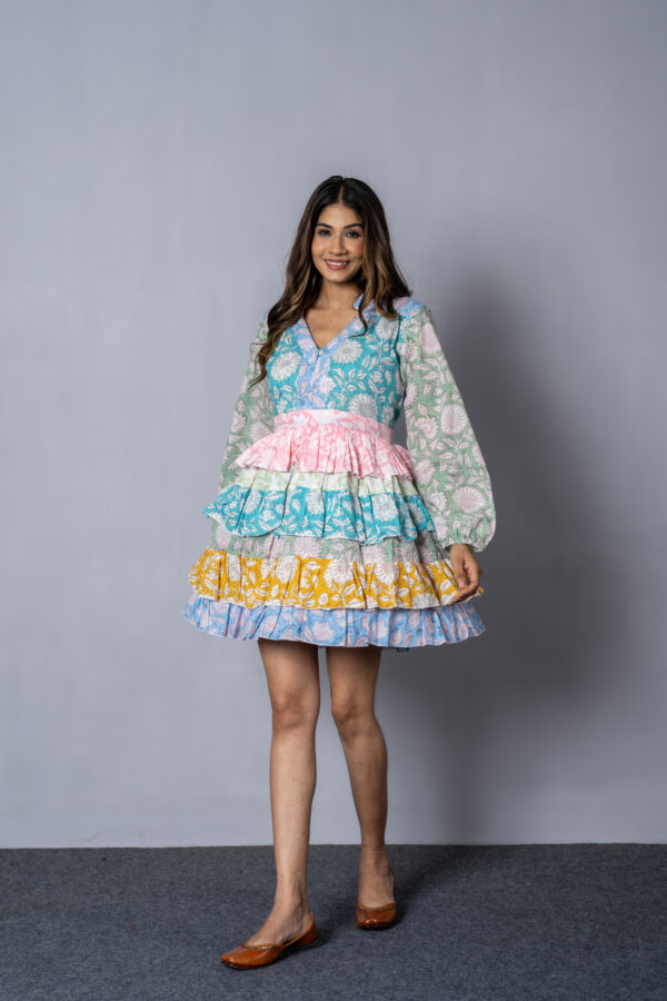 Floral Harmony Tiered Short Dress